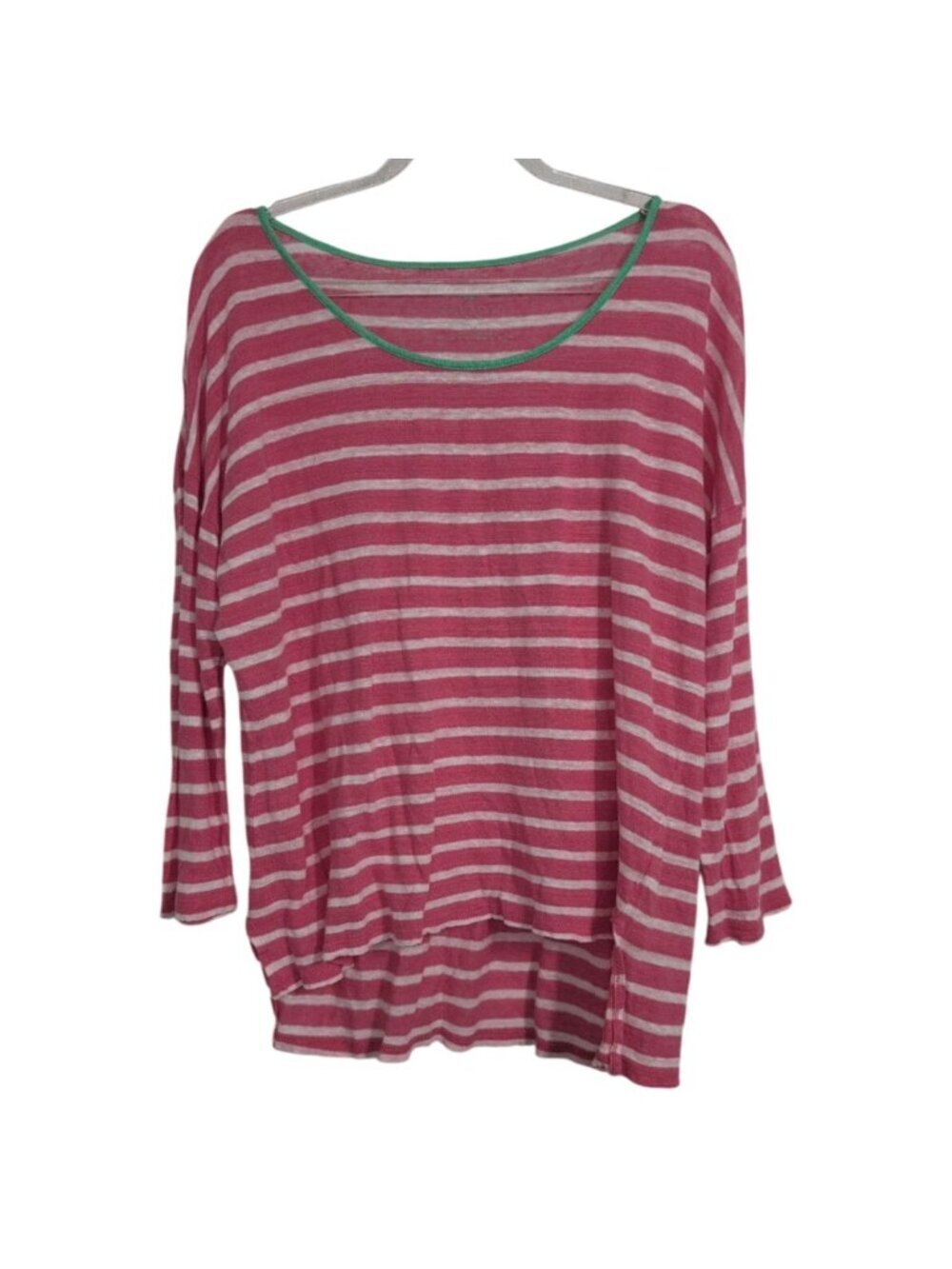 Talbots 100% Linen Stripe Shirt Womens Petite Size Large Pink Lightweight Preppy